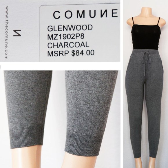 NEW Comune Glendwood Zip Pockets High Waist Soft Knit Jogger Pants Charcoal $84 - Picture 11 of 13